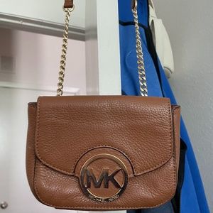 Michael Michael Kors Leather Gold Logo Adjustable Strap Mini Crossbody Brown